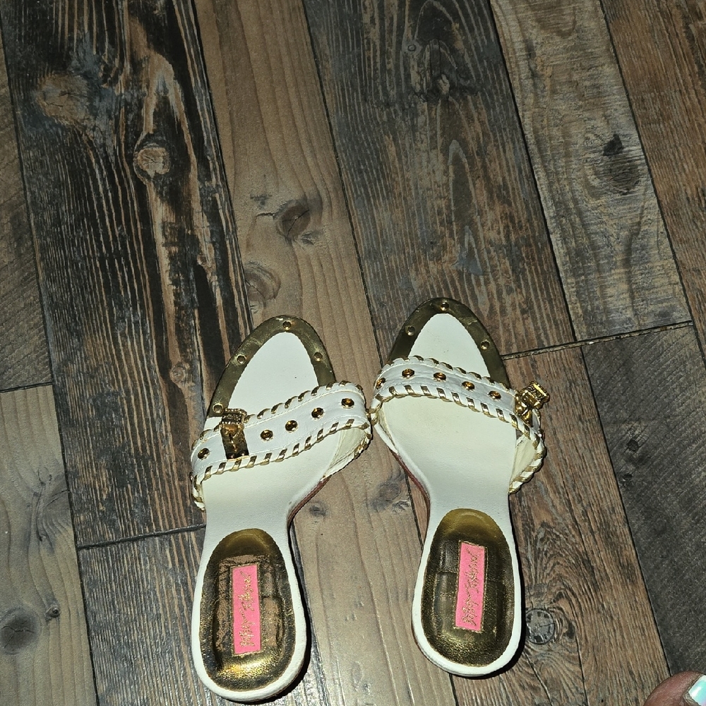 Betsey Johnson White and Gold Heels with Elegant Design